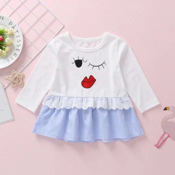 Novorodenca Oblečenie Baby Šaty Loog Rukáv Tlač-line Sukne Ružové Dievčenské Oblečenie pre voľný čas