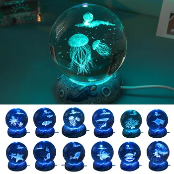 Krištáľová Guľa, Nočné Svetlo, USB Plug-v Tabuľke Svetlo Farebné Zmeny Svetlo Živice Základ 3D Rezbárstvo Prázdninový Darček pre Domáce Party Decor
