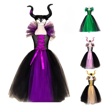 Čarodejnice Halloween Kostýmy pre Deti Maleficent Kostým, Šaty zlá Kráľovná Cosplay Šaty Detí Oka Šaty s Vlasy Kapely