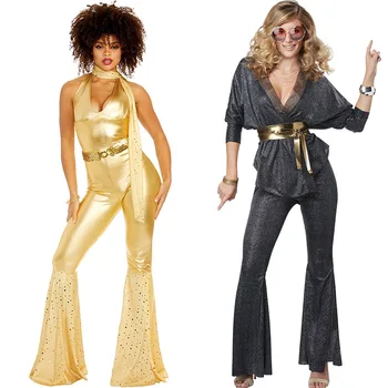 Ženy Hippie Oblečenie Kostým Nastaviť Dospelých 70. Disco Kostým pre Ženy Disco Jumpsuit Disco Bábika Halloween Kostým