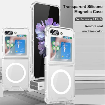 Plne Pokrytie Telefón Puzdro Pre Samsung Z Flip 5 Transparentné Magnetické Telefón Prípade Chránič Kryt Späť Coque Úplný Ochranný Plášť