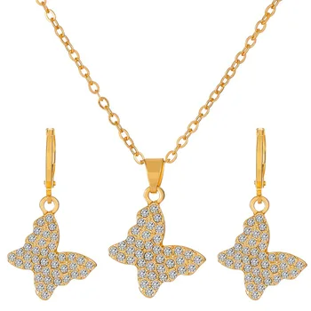 Pozlátené Šperky Set Earings a Náhrdelník Luxusný Dizajn Koruny Motýľ v Tvare Srdca Moderné Darčeky pre Ženy