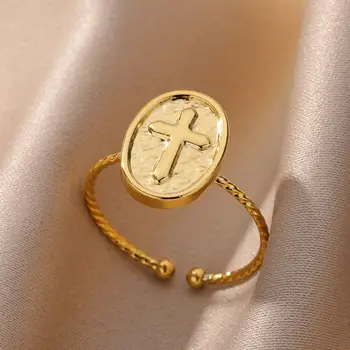 Vintage Kríž Prstene pre Ženy Nehrdzavejúcej Ocele Pozlátené Nastaviteľný Krúžok Nový Luxusný Dizajn Svadobné Šperky Príslušenstvo anillos