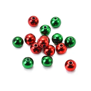 50pcs 8mm Vianočné Korálky okolo Lopta Zelená/Červená Farba Voľné Dištančné Korálky DIY Robiť Náramky, Náhrdelník Ženy Strany Šperky