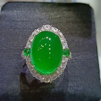 Prírodné 925 Silver Vykladané s Vysokou Ice Cisára Green Jade Krúžok Nové Zelené Achát Jade Krúžok Módny Nádherné dámske Šperky Darček