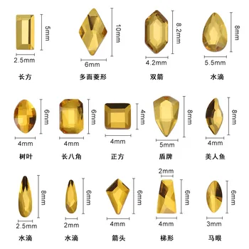 100/500pcs zlatožlté Boutique Ploché dno nail art kamienkami Sklo krištáľ 3D dekorácie nechtov Viacero tvarov, veľkoobchod