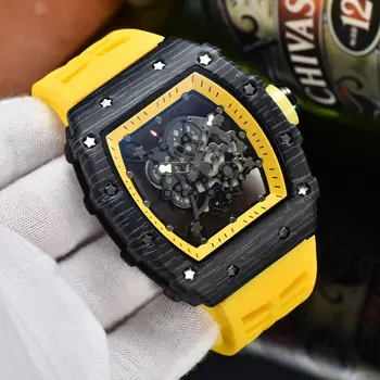 Top luxusné značky RM 3-pin transparentné klesnutie plne funkčnú pánske luxusné vodotesné hodinky pánske automatické hodinky quartz