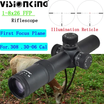 Visionking 1-8x26 FFP Rámu Lov Cieľom Riflescope Nepremokavé Airsoft Červené Svetelné Dlhý Rad Sniper Optika Pohľad .308 .30-06