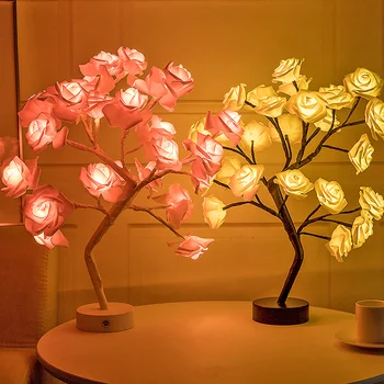 24 LED Ruže Kvet Stromu Svetlá USB Tabuľky Čítanie Rozprávky Javorový List Nočné Svetlo Home Party, Vianočné, Svadobné Spálne Dekorácie, Darčeky