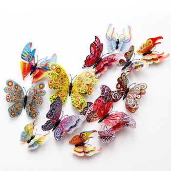 12Pcs Dvojvrstvové 3D Butterfly Stenu-Nálepky Na Stenu Domova Motýľov pre Dekoráciu, Magnet na Chladničku Nálepky