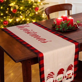 OurWarm Vianočný Stôl Runner Reverzibilné Vrecoviny Bavlna Červený Kamión Trpaslíci Vianoce Statku Jedálenský Dovolenku Narodeninovej Party Domova