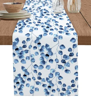 Modrá Akvarel Opustí Stôl Runner Bavlnená Posteľná Bielizeň Svadobné Dekor Obrus Domov Vianočný Stôl Dekor Stôl Runner