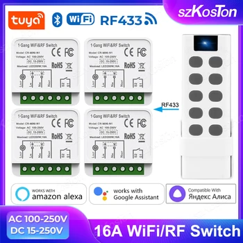 Tuya WiFi RF433 Mini Smart Switch 16A Bezdrôtový Spínač svetiel Modul 2 Spôsob, ako AC/DC Časovač Inteligentný Život pre Alexa Domovská stránka Google Alice