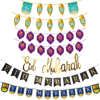 2023 EID MUBARAK Banner Dekorácie Trblietajúce sa Hviezdy, Mesiac Bunting Garland Visí Islamskej Moslimskej Strany Ramadánu Kareem Dekor pre Domáce