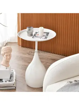 Nordic Moderný Minimalistický Obývacia Izba Gauč Strane Niekoľko Svetelných Luxusné Bridlice Kolo Malého Okrúhleho Stola Kreatívne Rohu Tabuľky