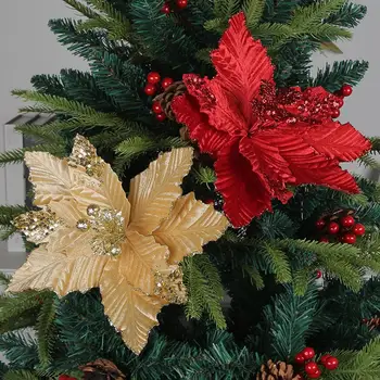 Dekoratívne Veniec Kvet Slávnostné Umelý Kvet Ozdoby na Vianočný Strom Dekorácie dlhodobý Lesklý Falošné Vianoce Kvety