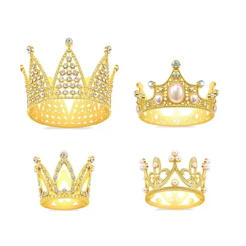 4Pcs Gold Crown Cake Vňaťou Princezná Crown Cake Dekorácie pre Narodeniny, Svadby, Párty a Baby Sprcha Koruna