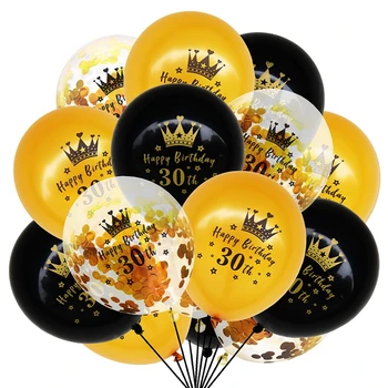 15pcs Black Gold Crown Narodeninové Balóny, Konfety Latex Ballon Šťastný 18 21 30 40 50 60-te Narodeniny Party Dekorácie Dospelých Globos