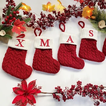 Nový Rok, Vianoce Ponožky Červená Snowflake Anglické Písmená Nezávislá Dekorom Vianočné Pletené Ponožky Strom Dekorácie Pre Domov Vianočné Darčeky