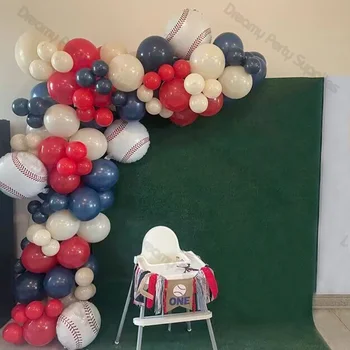 105pcs Matný Námorníckej Modrej Balóny Garland Arch Kit Šport Baseball Balón Dekor Červený Piesok Biela Béžová Baby Sprcha Krst Dodávky