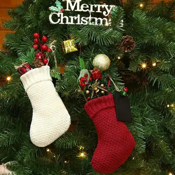 Vianočné Pančuchy Odolné Voči Opotrebovaniu, Veľkú Kapacitu, Jednofarebné Pletené Pančuchy Vianočný Strom Závesné Dekorácie