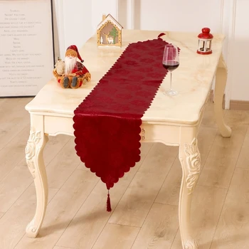 Stôl Runner Vianočné Červená Biela Vločka Stôl Dekorácie Kryt s Strapce