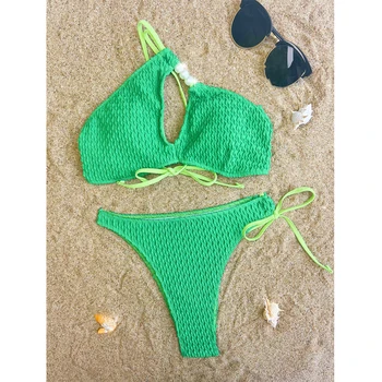 Tankini Jedného Pleca Plavky, Plážové oblečenie Nízkym Pásom Zelene plavky Bikiny Mujer Plavky Ženy Obväz Plávanie oblek Žena