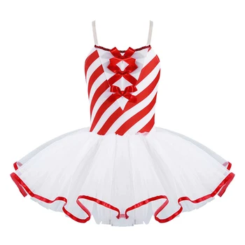 Deti, Dievčatá, Candy Cane Pani Santa Claus Kostým Vianočný Tanečný Obrázok Korčuľovanie Tutu Šaty Balet Trikot Výkon Dancewear