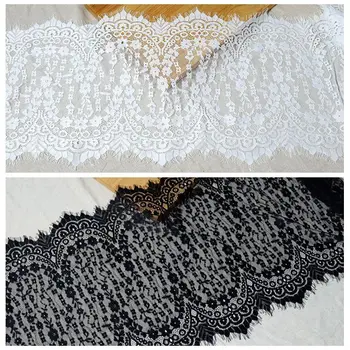 (3Yards/rolka) White Black Rias Čipky Textílie Voile Výbava Vyšívané Svadobné Príručka Šaty Textílie DIY Páse s nástrojmi Nádherné Vzor