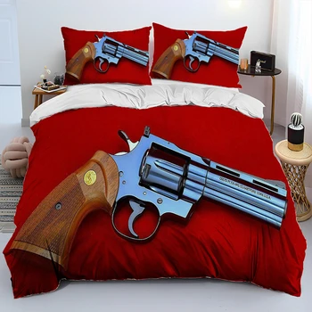 Obliečky Kryt 3D Puška Revolver Bullet Zbraň Deka posteľná bielizeň Nastaviť Veľké King Size Vojenské Nadšencov, Perinu Posteľnú Prikrývku Kryt