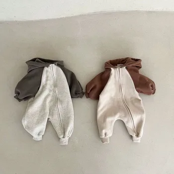 Kórejský Novorodenca Jumpsuit 2023 Jar a na Jeseň Čistej Bavlny s Kapucňou Chlapec je Jeden Kus Oblečenia Bežné Lezenie Oblečenie