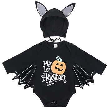 2Piece Jar Novorodenca Dievčatá Chlapci Oblečenie Halloween Kombinézach Karikatúra Roztomilý Tlač Dlhý Rukáv Kombinézu+Klobúk Romper Baby Veci BC037