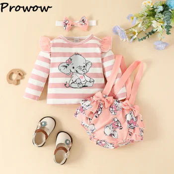 Prowow Krásne Baby Dievča Oblečenie Ružová Prekladané Slon T-Shirt+Podväzkové Karikatúra Tlače PP Nohavice 3ks Sady Dievčatá Oblečenie Novorodenca