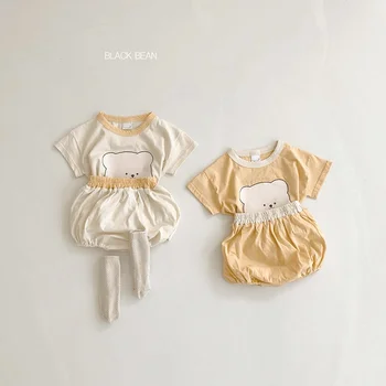 Kórejské Oblečenie Letné Nové Deti Set Baby Bear Vytlačené Obleky Pre Chlapcov A Dievčatá Infantil Cartoon Dva-kus Bavlny Domáce oblečenie