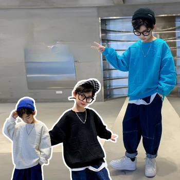 Móda Chlapci Jeseň Zima Deti Oblečenie Dospievajúci Chlapec O-neck Fleece Mikina 3D Stereoskopické Vzor Mikiny Tričká Topy