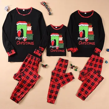 NOVÉ Zimné Vianočné Rodič-dieťa Nosiť Patchwork Mreže Rodiny Zodpovedajúce Oblečenie, Pyžamá Sady Dospelých Dieťa Domov Oblečenie, Pyžamá 