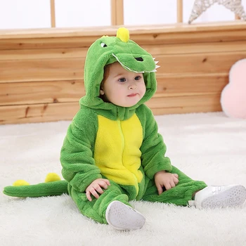 5T Novorodenca Zelený Dinosaurus Pyžamo Romper Chlapec Dievča Dojčenské Oblečenie v Zime Teplé Zvierat Kostým, Oblek s Kapucňou Trakmi Jumpsuit