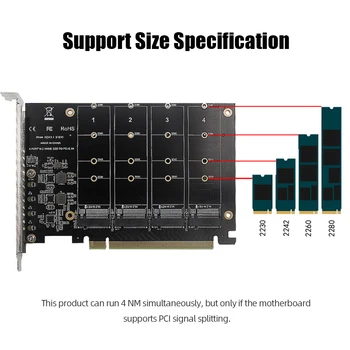 M. 2 NVMe SSD Do PCIE X16M Tlačidlo Konvertovať Adaptér 4 X 32Gbps Rozdeliť Karty Pole Rozšírenie Adaptér Doska