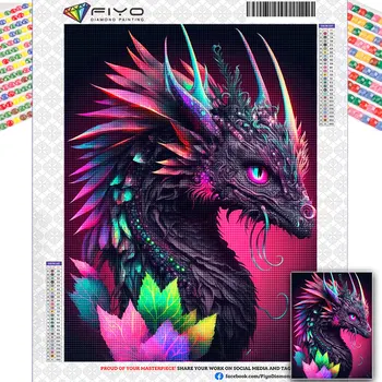 Coloful Dragon DIY Diamond Maľovanie Cross Stitch Fantasy Kvet, Zviera Kamienky Mozaiky Výšivky Domova Deti Darček
