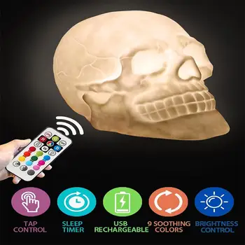 LED Nočné Svetlo Diaľkové Ovládanie USB Nabíjateľné Touch Control Skelet Lampa Pre Halloween Party Dekorácie