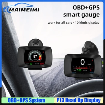 P13 HUD OBD+GPS Systém Smart Rozchod, Head Up Display, Rýchlosť OTÁČOK za minútu Vody, Oleja, Teplota, Napätie Hodiny nadmorská Výška s prekročením rýchlosti Alarm