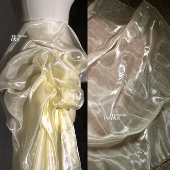 1yards žltá žiarivý lesk priadze, pozri-cez hodvábne tkaniny šaty svadobné dekorácie oblečenie dizajnér textílie pre patchwork