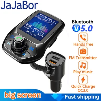 JaJaBor FM Bluetooth5.0 Automobilovej Súpravy Handsfree AUX Audio Prijímač Stereo Hudby Auto MP3 Prehrávač QC3.0 Duálny USB Nabíjačka do Auta