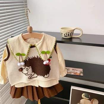 Dievčatá Oblečenie Nové Dieťa Roztomilý Vesta Tričko Skladaná Sukňa Sedacia Súprava Deti Boutique Šaty, Oblek Outifit