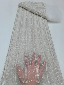 Najnovšie Afriky Čipky Textílie 2023 Vysokej Kvality Flitrami trubice korálky Výšivky Pre Ženy, Svadobné Party Šaty Oka Textílie 5 Metrov TC