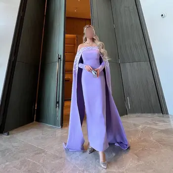 Lavender Morská Víla Šaty Ples Saudskej Arabčina Saténová Čipka Dlhé Rukávy Formálnej Strany Plášte Dubaj Ženy