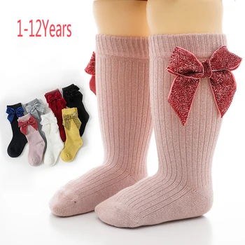 Jeseň Zima Deti, Dievčatá, Chlapcov Ponožky Sequin Luk Pevné Ponožky Batoľa Pletené Detské Ponožky Deti Ponožky Oblečenie Pre 0-12Years