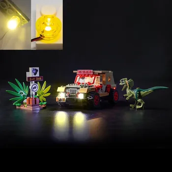 USB Svetla Kit pre Lego 76958 Dilophosaurus Zálohe autíčka Stavebné Bloky Tehla-nemusia zahŕňať Lego Model