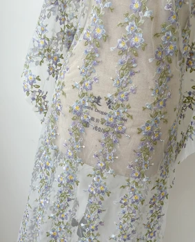 Francúzskej haute couture výšivky fishbone s uväzovaním za kvetinové šaty s Čipkou dlhé šaty vyšívané oka textílie