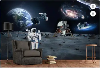 wallpaper photo 3d vlastné nástenné Astronauti Pristátie na Mesiaci, Galaxy Zemi maľovanie domova tapety na steny 3d spálňa